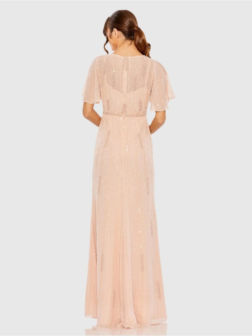 Mac Duggal Pink High Neck Flutter Sleeve Embellished Gown #11014 - Picture 3 of 16